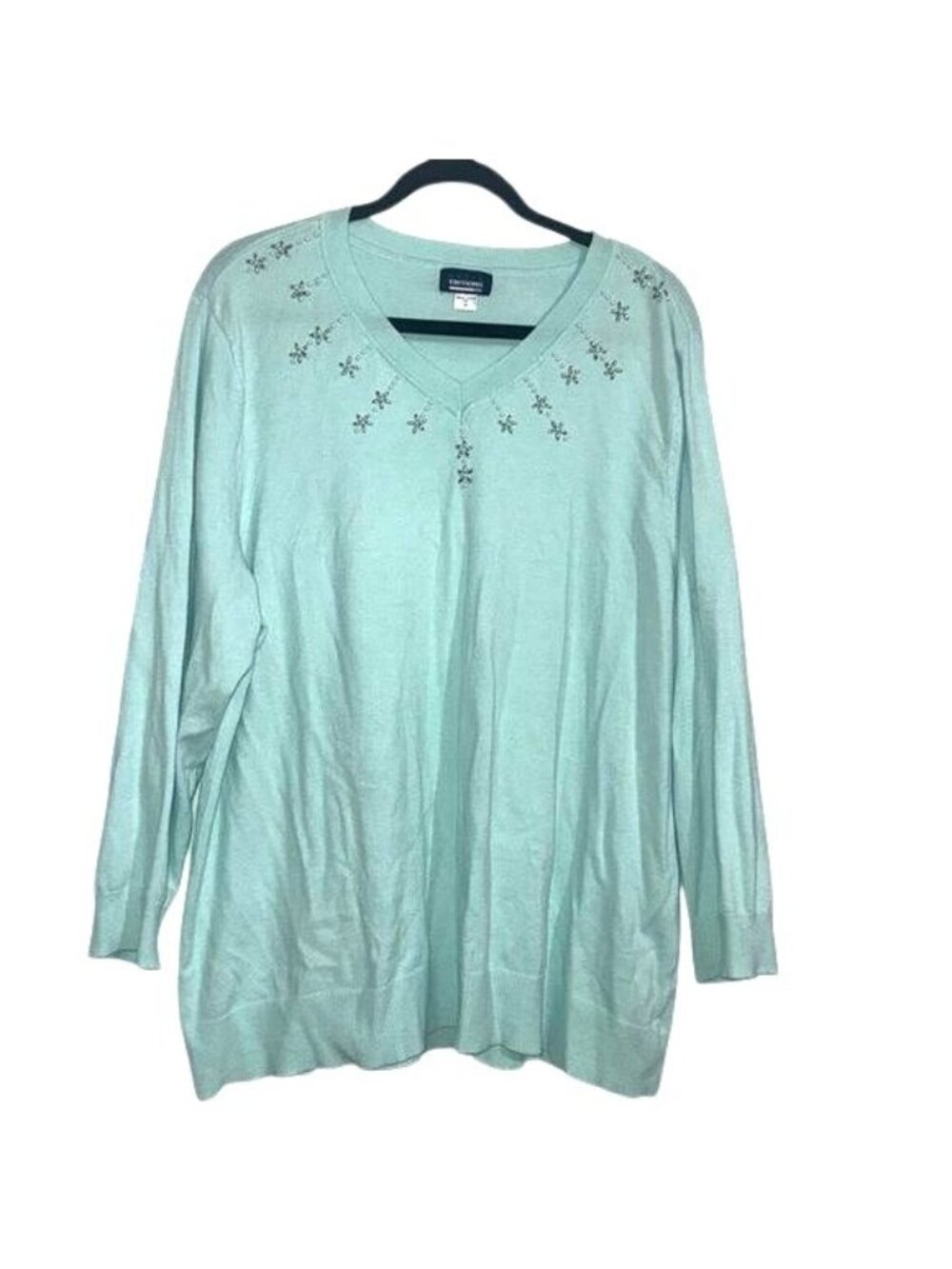 Basic Editions Plus Mint Green Pullover Sweater With Decorative Beading Size 2X